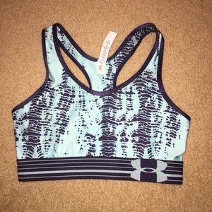 Light blue and navy patterned sports bra